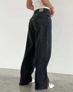 Motel Rocks Low Rise Pants | Jeans-Roomy Extra Wide Low Rise Jeans in Washed Black WashedBlack