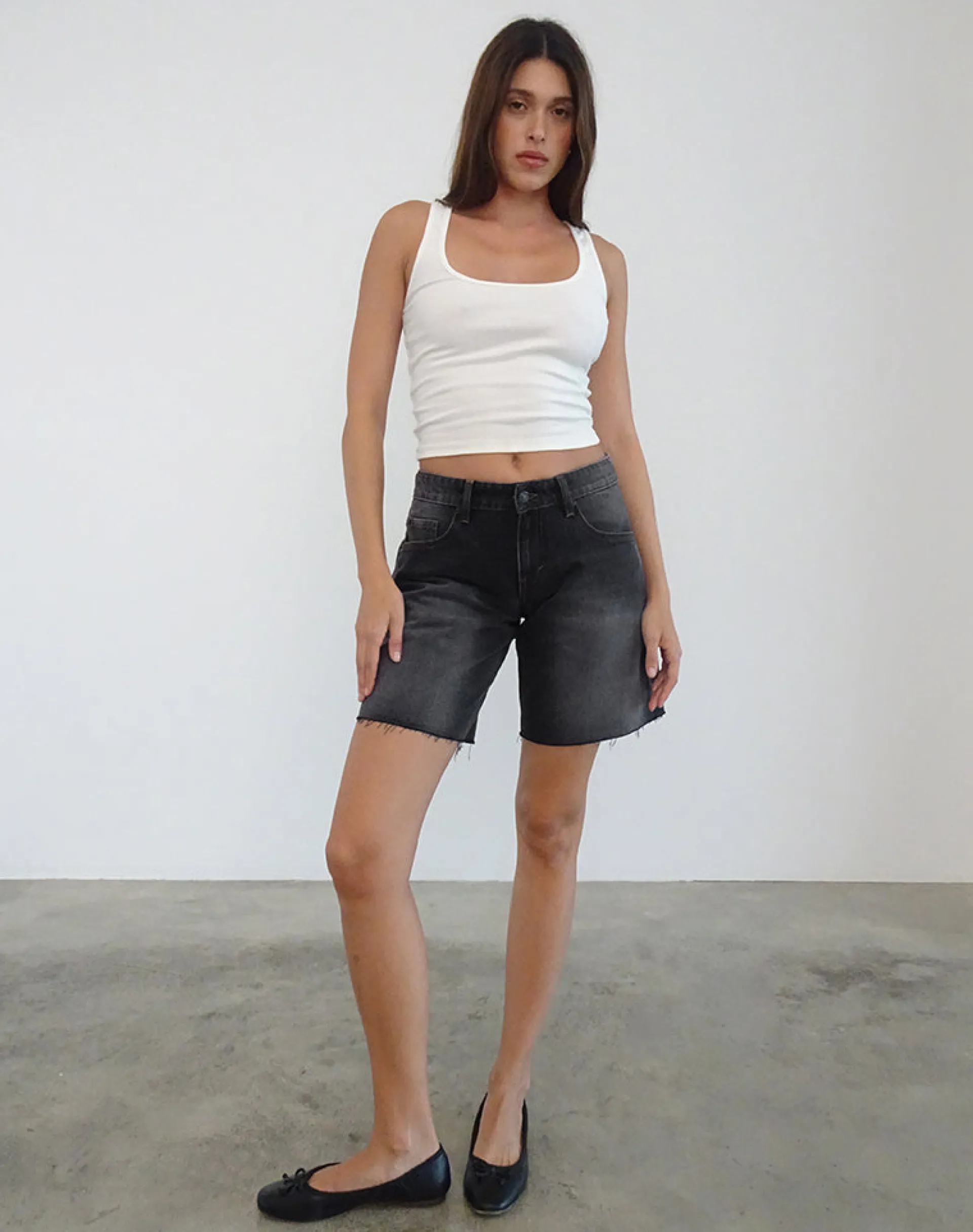 Motel Rocks Jorts-Roomy Low Rise Jorts in Grey Used Bleach GreyUsedBleach