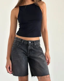 Motel Rocks Jorts-Roomy Low Rise Jorts in Washed Black Grey WashedBlackGrey
