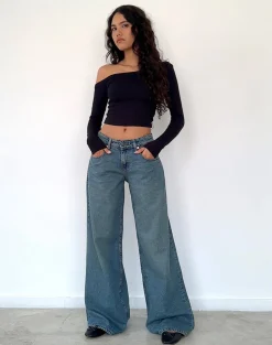 Motel Rocks Jeans-Roomy Oversized Low Rise Jeans in Vintage Blue Green VintageBlueGreen