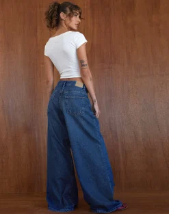 Motel Rocks Jeans | Roomy Jeans-Roomy Oversized Low Rise Jeans in Mid Blue Used MidBlueUsed