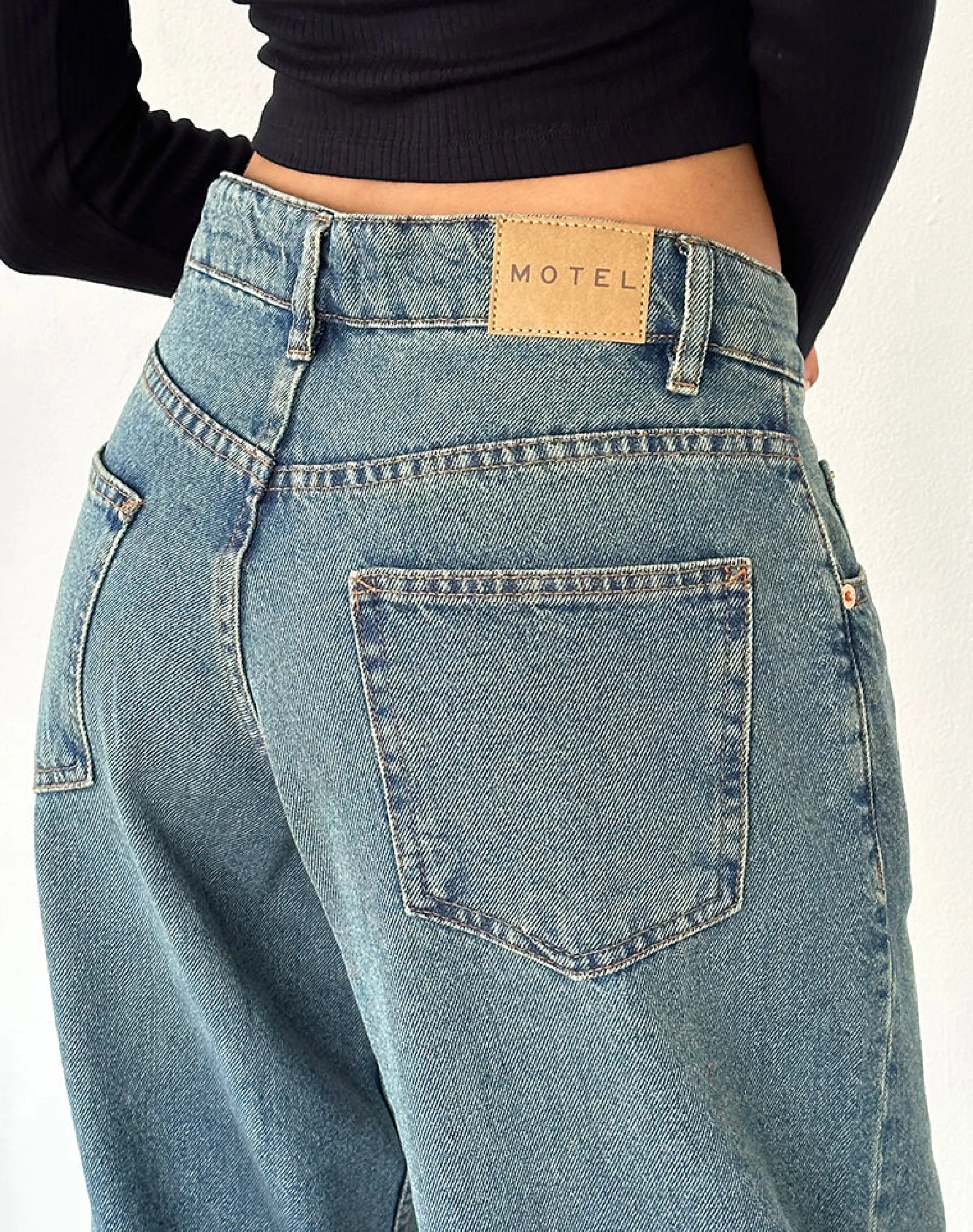 Motel Rocks Jeans-Roomy Oversized Low Rise Jeans in Vintage Blue Green VintageBlueGreen