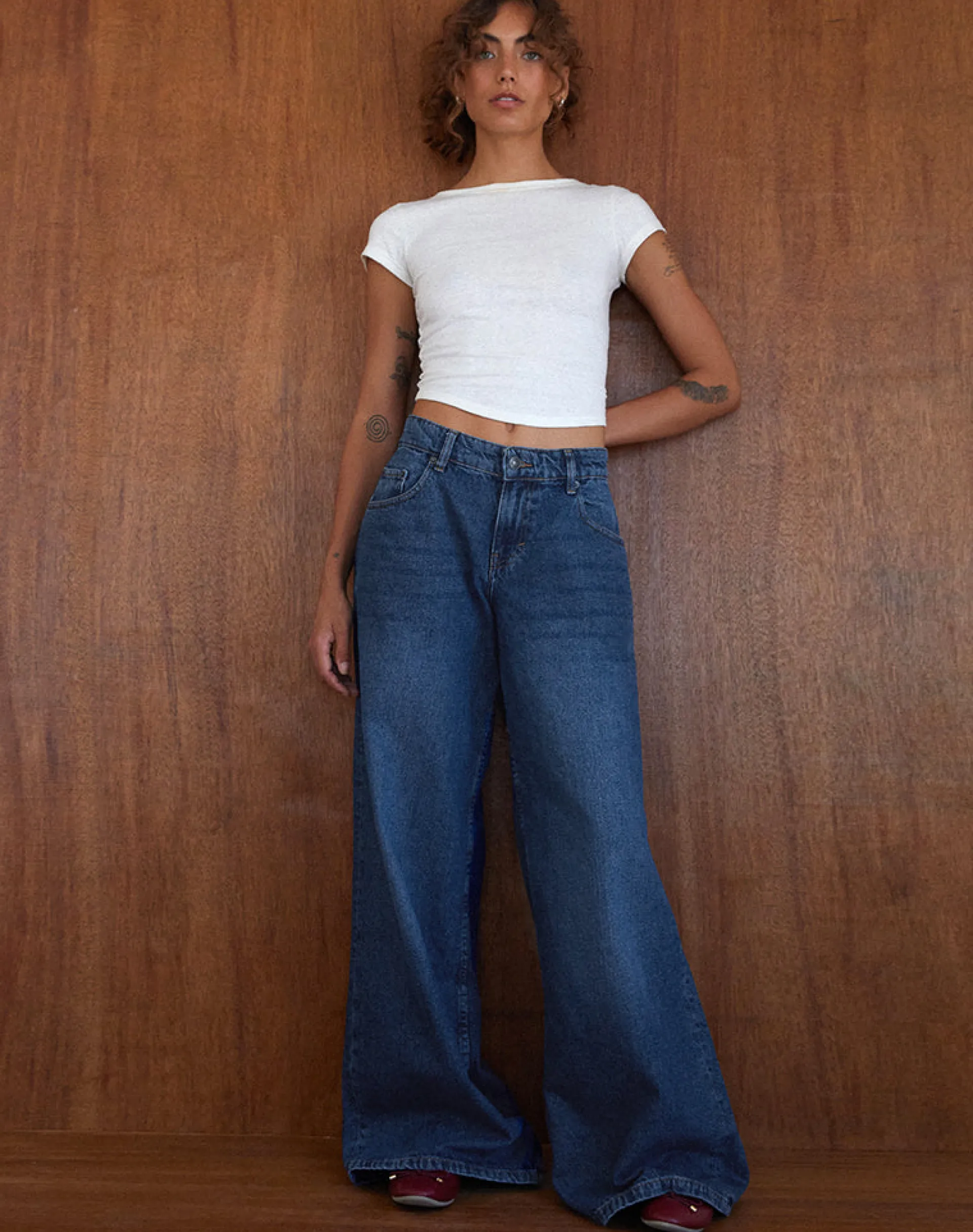 Motel Rocks Jeans | Roomy Jeans-Roomy Oversized Low Rise Jeans in Mid Blue Used MidBlueUsed