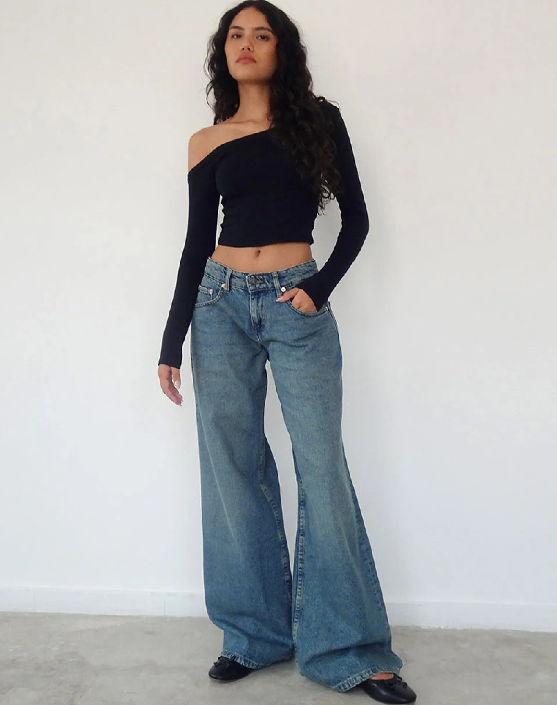 Motel Rocks Jeans-Roomy Oversized Low Rise Jeans in Vintage Blue Green VintageBlueGreen