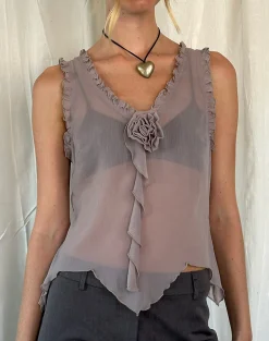 Motel Rocks Vest Tops-Rosalinda Top in Chiffon Lilac Grey