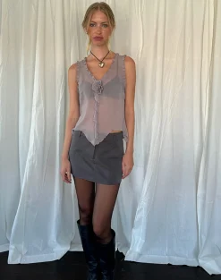 Motel Rocks Vest Tops-Rosalinda Top in Chiffon Lilac Grey