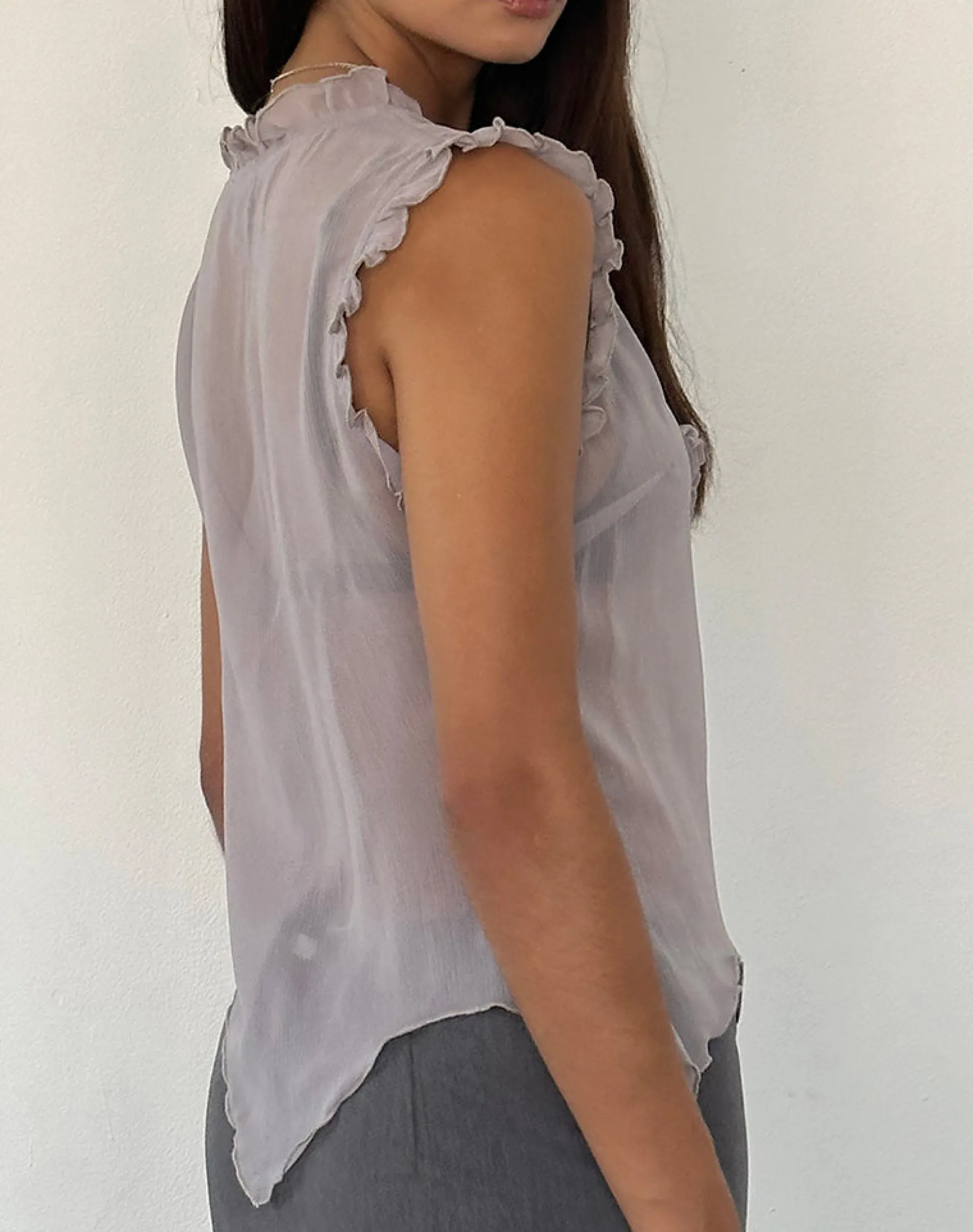 Motel Rocks Vest Tops-Rosalinda Top in Chiffon Lilac Grey