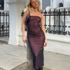 Motel Rocks Party Dresses | Midi Dresses-Rosbandi Bandeau Midi Dress in Black Pink Lining BlackWithPinkLining