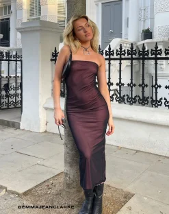 Motel Rocks Party Dresses | Midi Dresses-Rosbandi Bandeau Midi Dress in Black Pink Lining BlackWithPinkLining