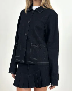 Motel Rocks Jackets-Rosdi Bow Embellished Jacket in Dark Indigo