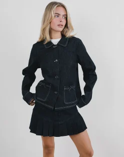 Motel Rocks Jackets-Rosdi Bow Embellished Jacket in Dark Indigo
