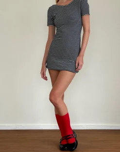Motel Rocks Printed Dresses | Day Dresses-Roswitha Mini Dress in Navy with White Stripe