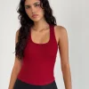 Motel Rocks Basic Tops | Vest Tops-Roxe Ribbed Vest Top in Adrenaline Red AdrenalineRed