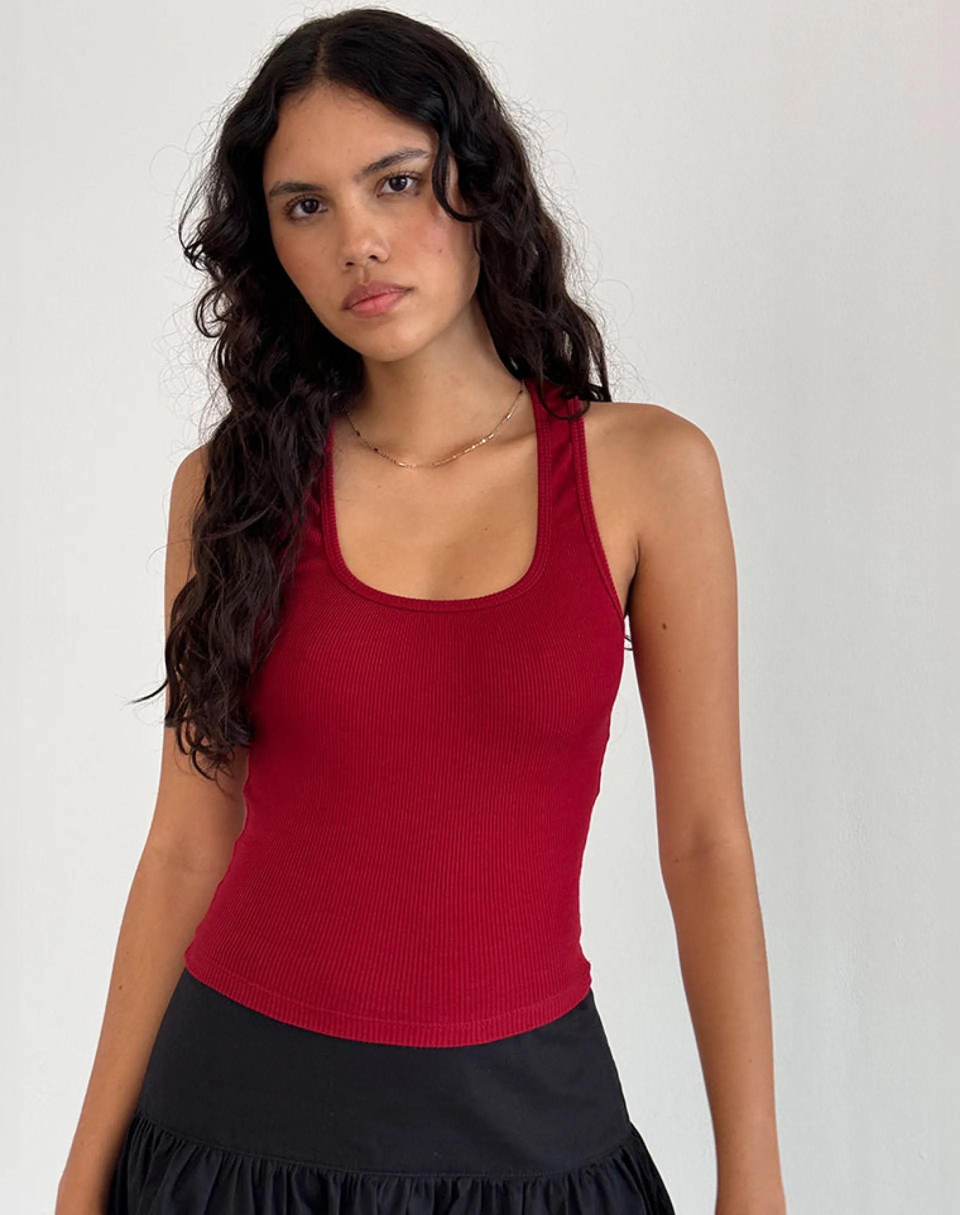 Motel Rocks Basic Tops | Vest Tops-Roxe Ribbed Vest Top in Adrenaline Red AdrenalineRed