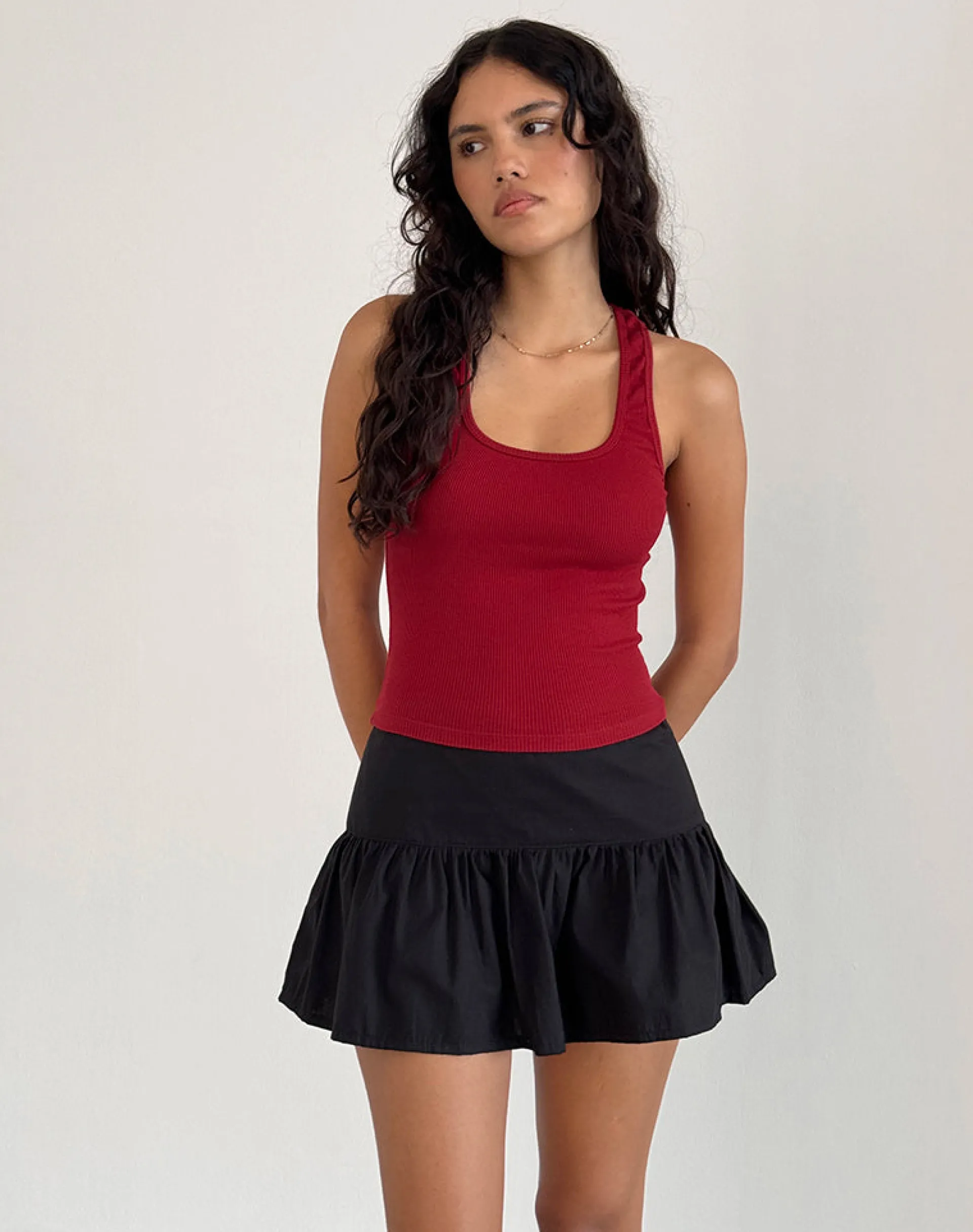 Motel Rocks Basic Tops | Vest Tops-Roxe Ribbed Vest Top in Adrenaline Red AdrenalineRed
