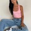 Motel Rocks Basics | Vest Tops-Roxe Ribbed Vest Top in Ballet Pink balletpink