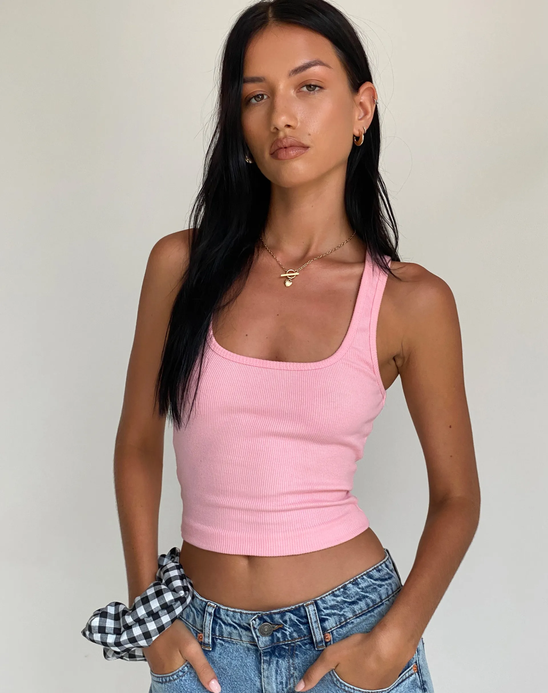 Motel Rocks Basics | Vest Tops-Roxe Ribbed Vest Top in Ballet Pink balletpink