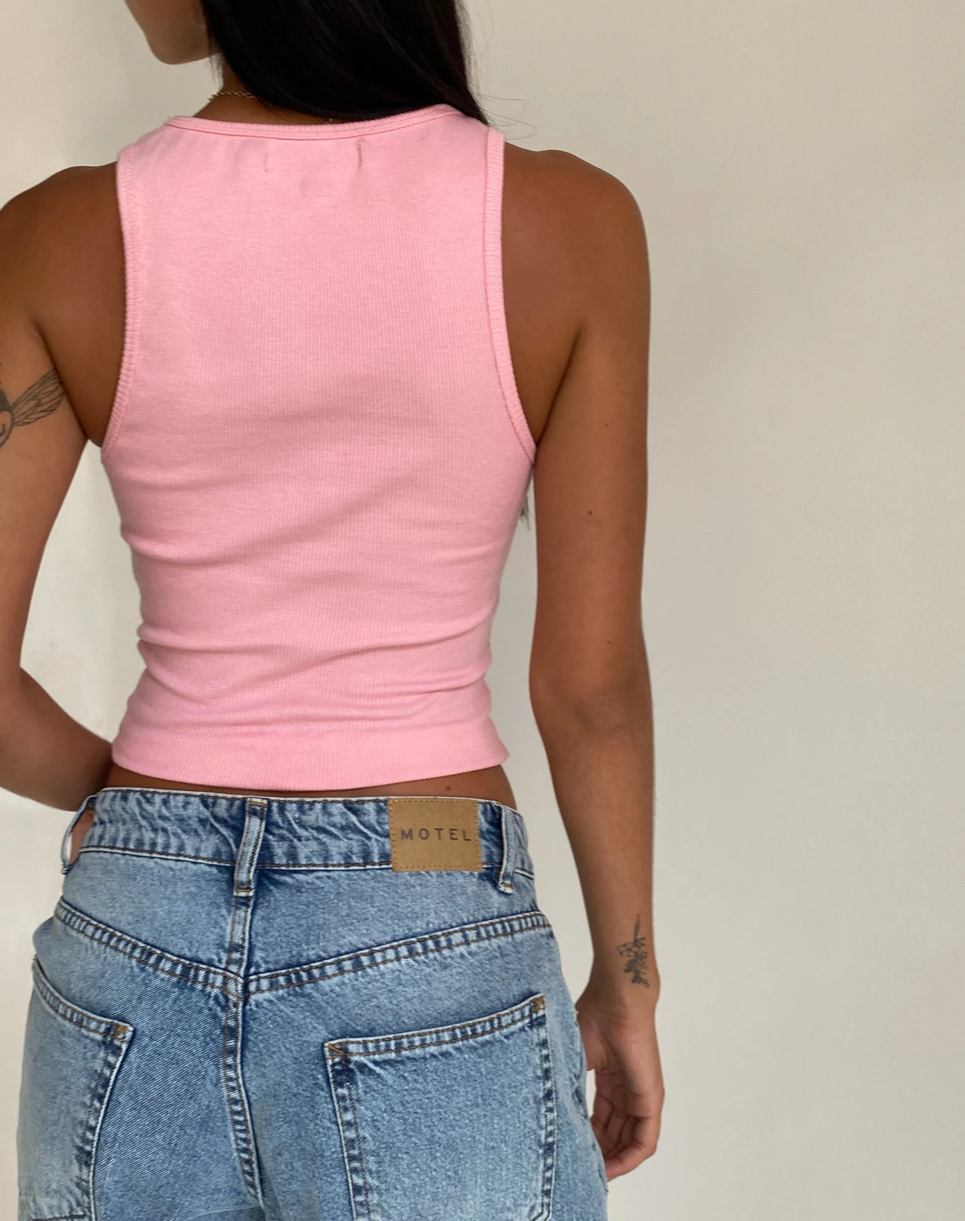 Motel Rocks Basics | Vest Tops-Roxe Ribbed Vest Top in Ballet Pink balletpink