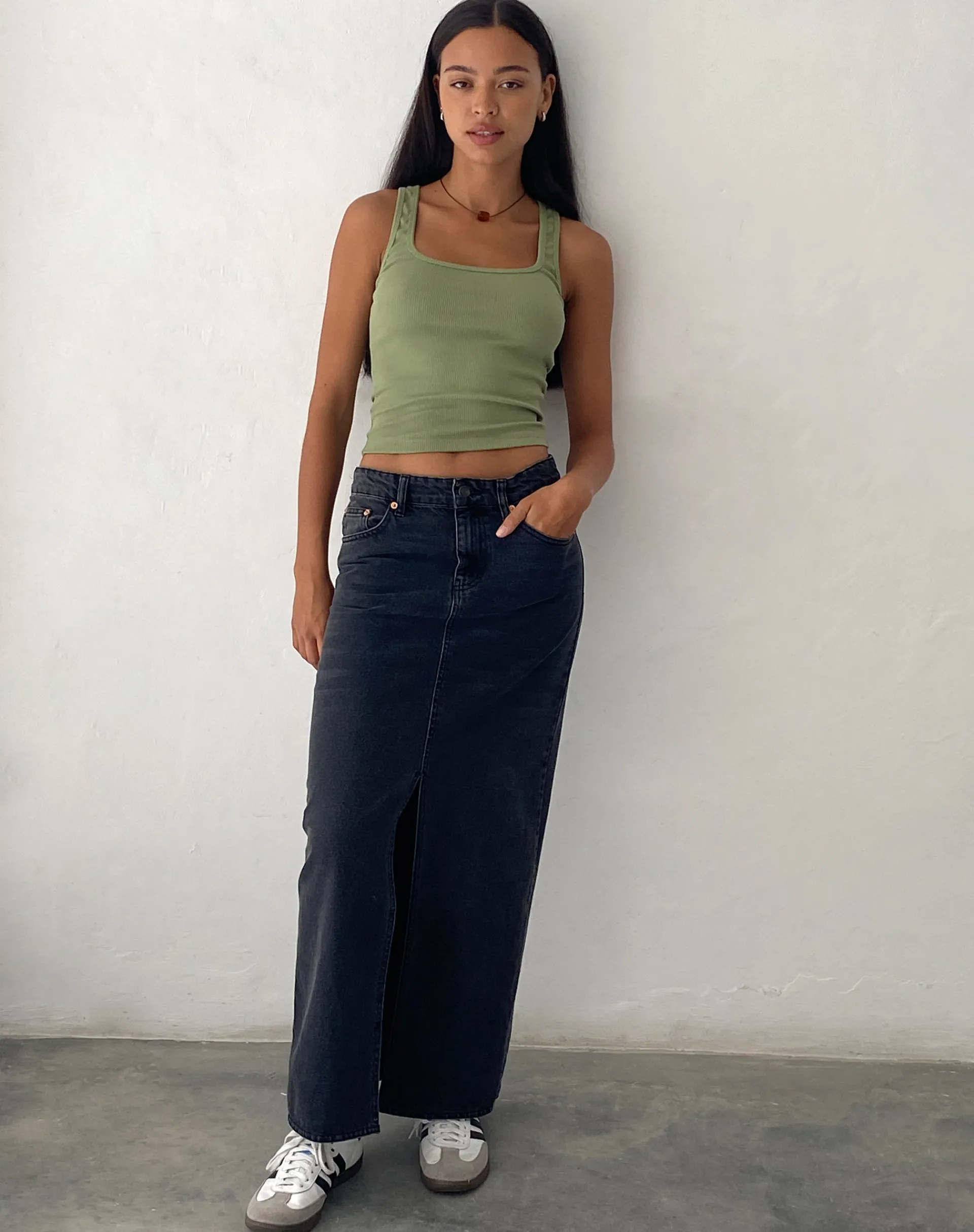 Motel Rocks Basics | Vest Tops-Roxe Ribbed Vest Top in Dark Sage DarkSage