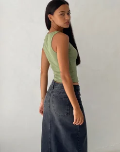 Motel Rocks Basics | Vest Tops-Roxe Ribbed Vest Top in Dark Sage DarkSage