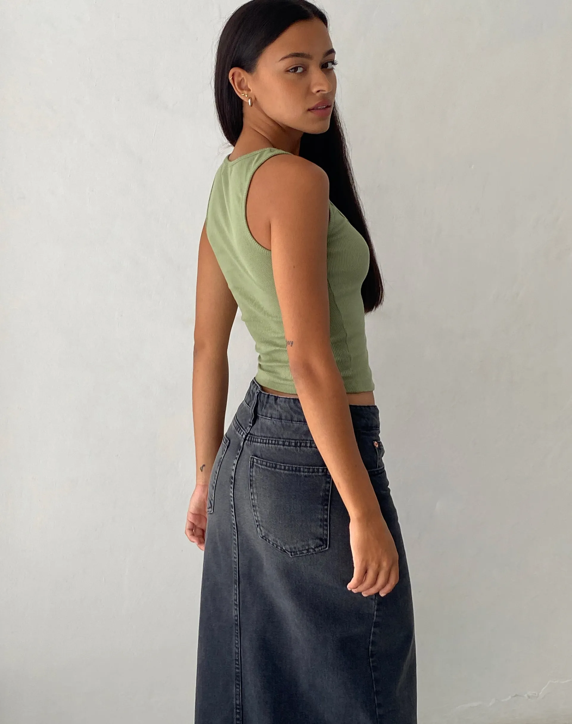 Motel Rocks Basics | Vest Tops-Roxe Ribbed Vest Top in Dark Sage DarkSage