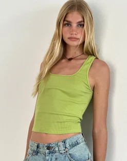 Motel Rocks Basic Tops | Vest Tops-Roxe Ribbed Vest Top in Leaf Green LeafGreen