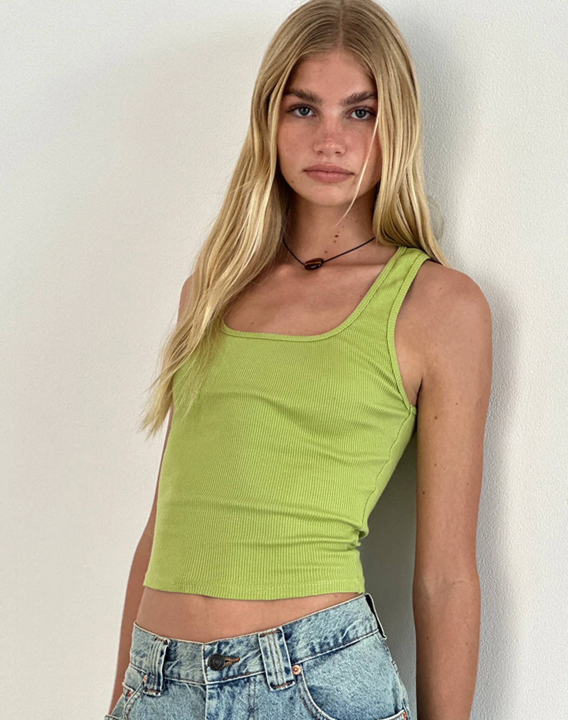 Motel Rocks Basic Tops | Vest Tops-Roxe Ribbed Vest Top in Leaf Green LeafGreen