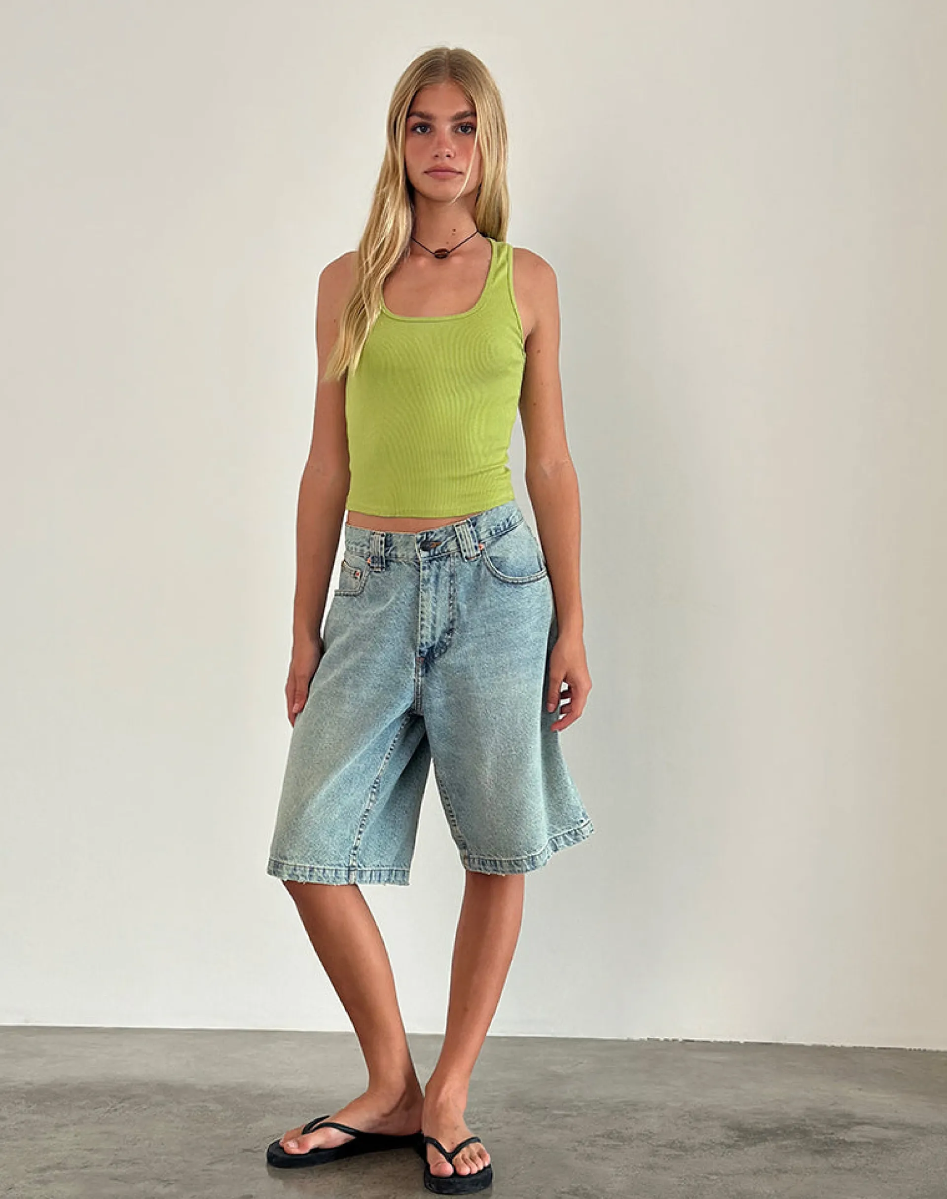 Motel Rocks Basic Tops | Vest Tops-Roxe Ribbed Vest Top in Leaf Green LeafGreen