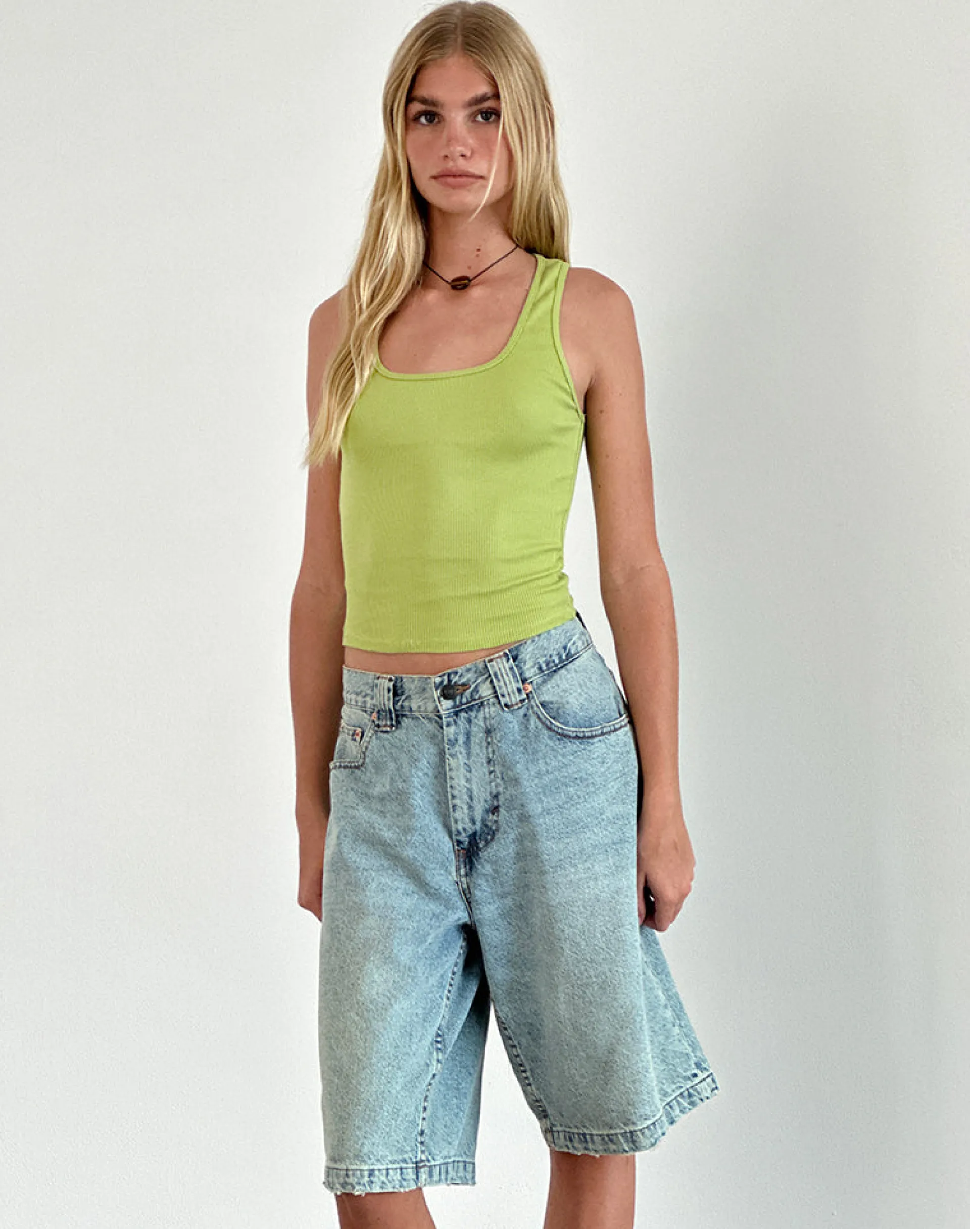 Motel Rocks Basic Tops | Vest Tops-Roxe Ribbed Vest Top in Leaf Green LeafGreen