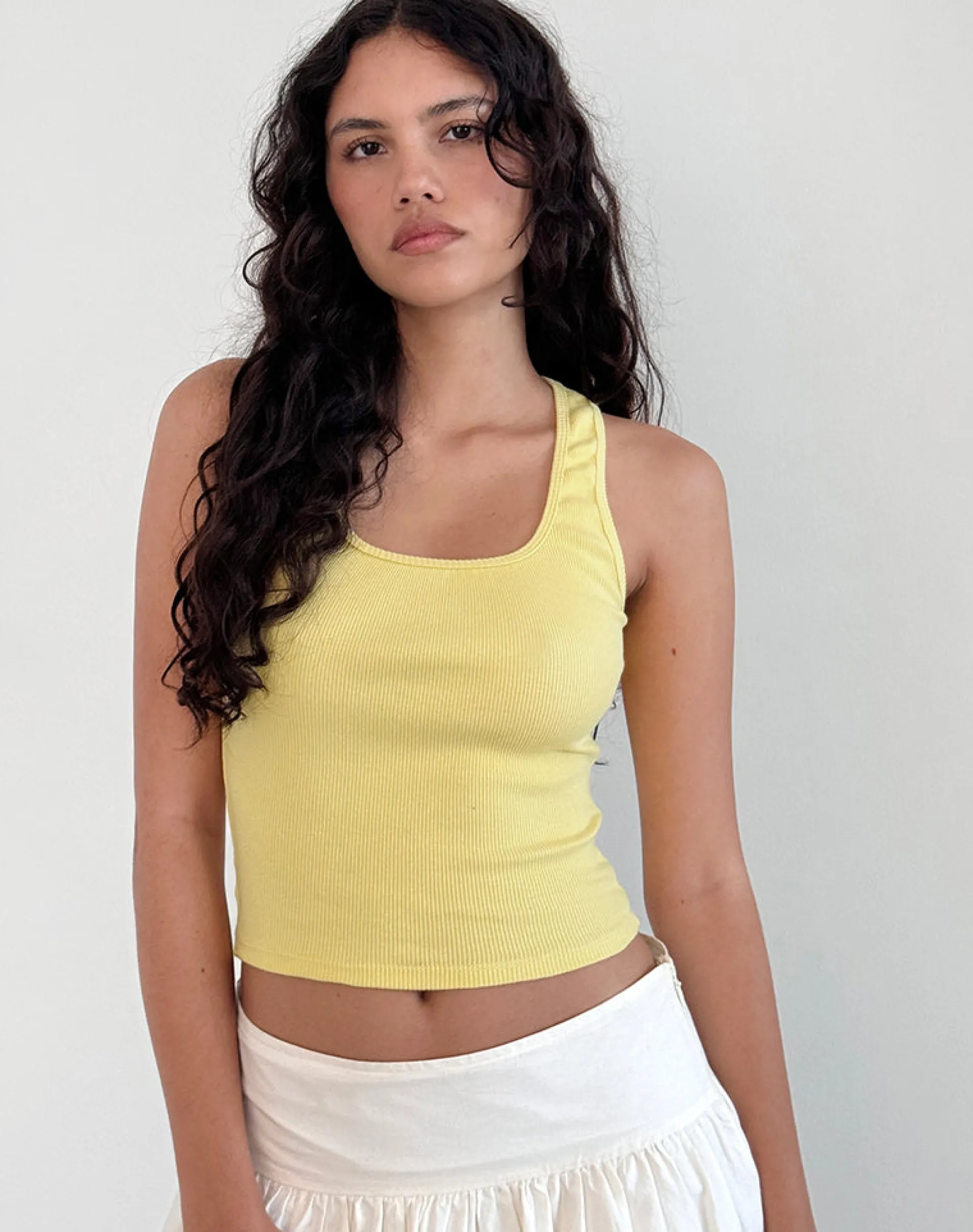 Motel Rocks Basic Tops | Vest Tops-Roxe Ribbed Vest Top in lemonade