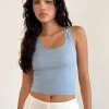 Motel Rocks Basic Tops | Vest Tops-Roxe Ribbed Vest Top in Nantucket Blue NantucketBlue