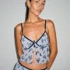 Motel Rocks Printed Tops-Rumako Open Front Crop Top in Light Blue Black Botanist Flocking