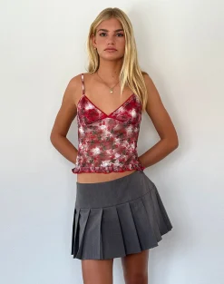 Motel Rocks Printed Tops | Strappy Tops-Rumaysa Top in Printed Lace Cherry PrintedLaceCherry
