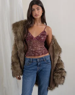 Motel Rocks Strappy Tops | Going Out Tops-Rumaysa Top in Printed Lace and Abstract Leopard Spots PrintedLaceandAbstractLeopardSpots