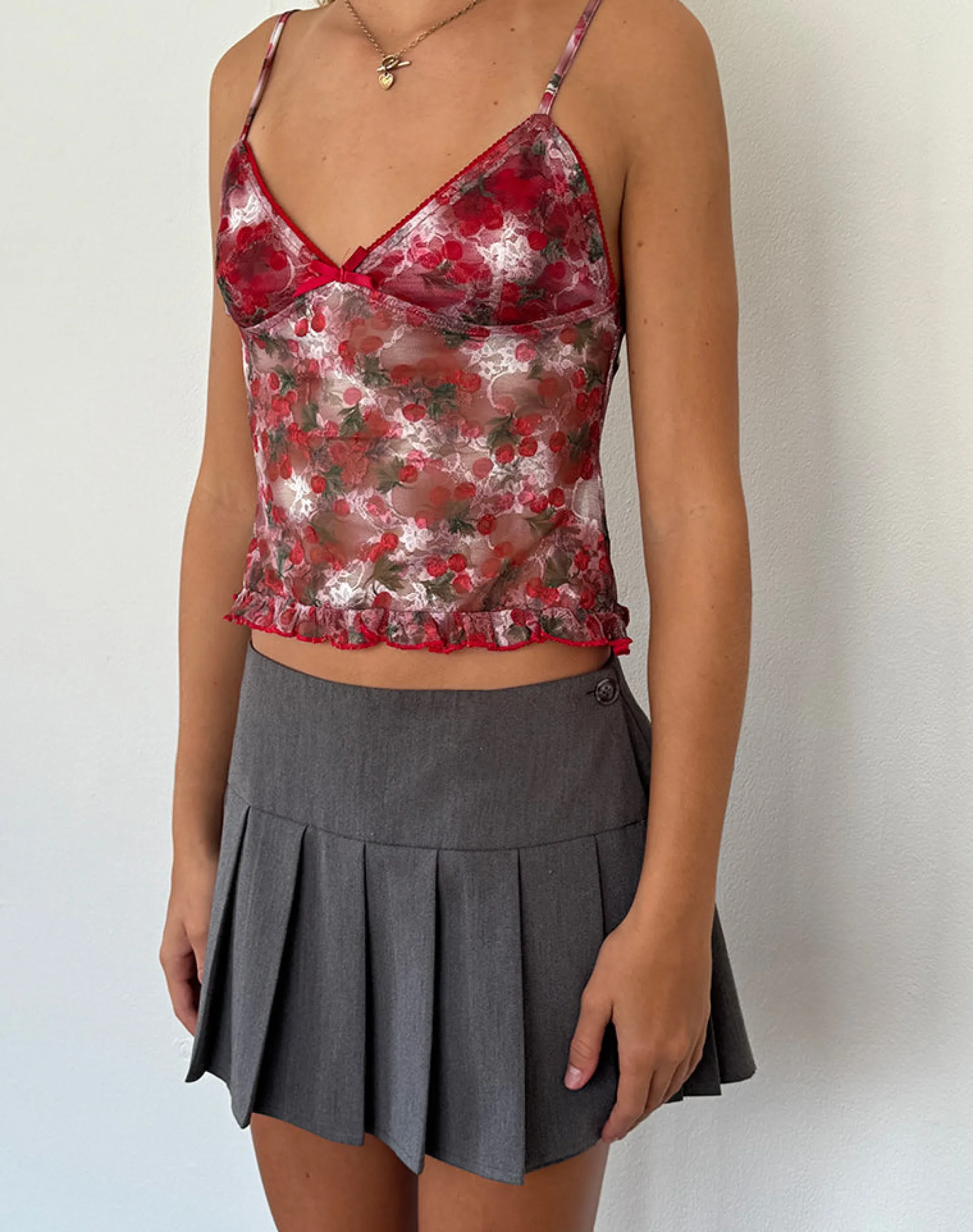 Motel Rocks Printed Tops | Strappy Tops-Rumaysa Top in Printed Lace Cherry PrintedLaceCherry