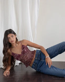 Motel Rocks Strappy Tops | Going Out Tops-Rumaysa Top in Printed Lace and Abstract Leopard Spots PrintedLaceandAbstractLeopardSpots