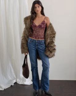 Motel Rocks Strappy Tops | Going Out Tops-Rumaysa Top in Printed Lace and Abstract Leopard Spots PrintedLaceandAbstractLeopardSpots