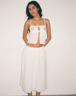 Motel Rocks Midi Skirts-Rusma Midi Skirt in White Broderie