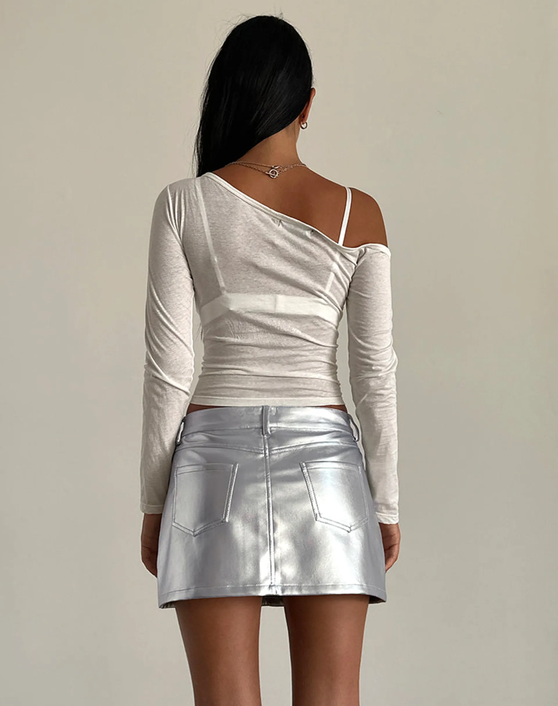 Motel Rocks A Line Skirts | Mini Skirts-Rwila Skirt in Metallic PU Silver