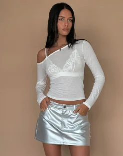 Motel Rocks A Line Skirts | Mini Skirts-Rwila Skirt in Metallic PU Silver