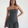 Motel Rocks Bandeau Dresses | Day Dresses-Sabina Bandeau Mini Dress in Charcoal Grey