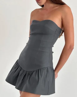 Motel Rocks Bandeau Dresses | Day Dresses-Sabina Bandeau Mini Dress in Charcoal Grey