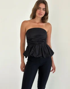 Motel Rocks Micro Shorts | Bandeau Tops-Sabita Puffball Bandeau Top in Black