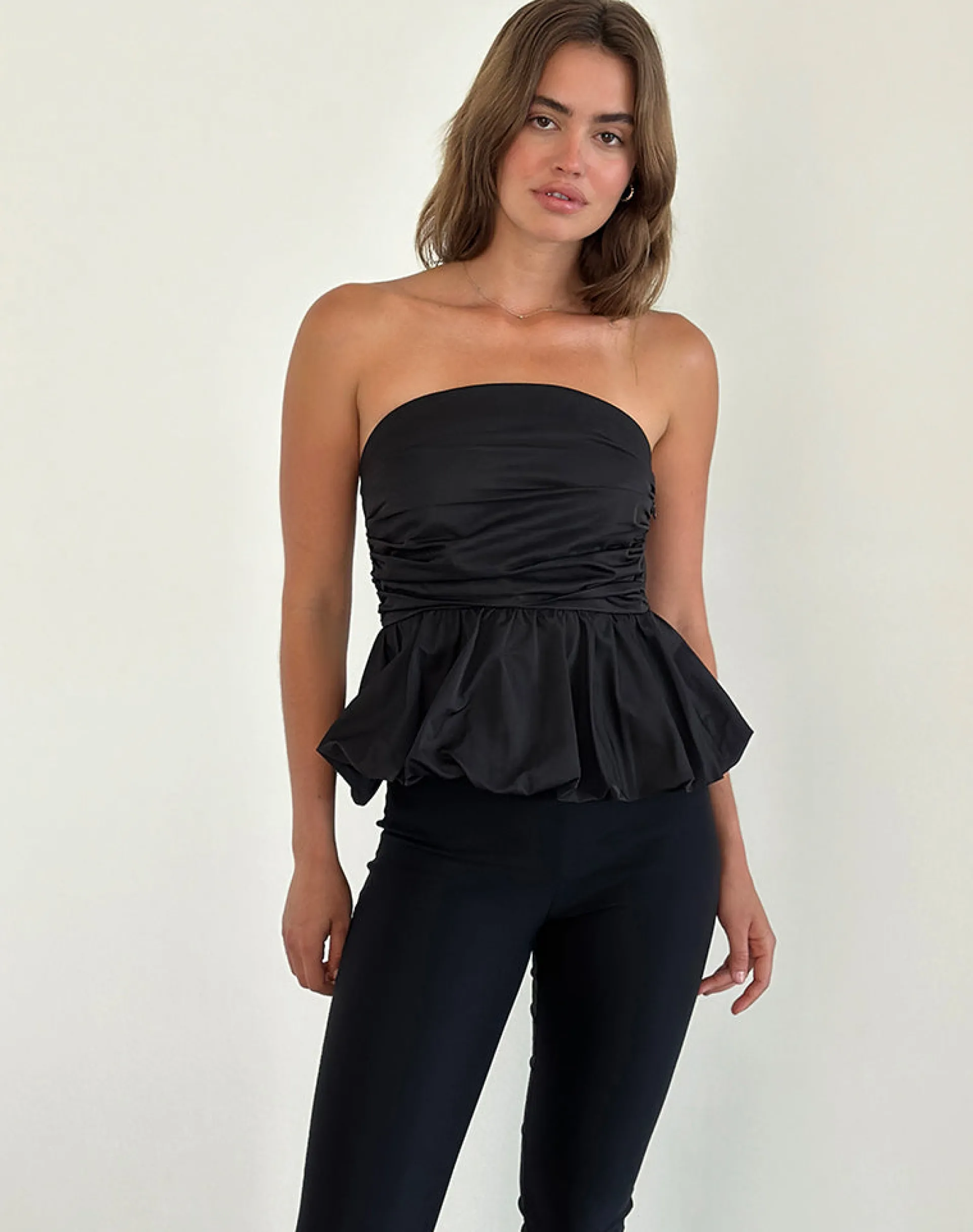 Motel Rocks Micro Shorts | Bandeau Tops-Sabita Puffball Bandeau Top in Black