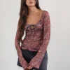 Motel Rocks Printed Tops | Long Sleeve Tops-Sada Long Sleeve Top in Printed Lace Abstract Leo Spot PrintedLaceAbstractLeoSpot