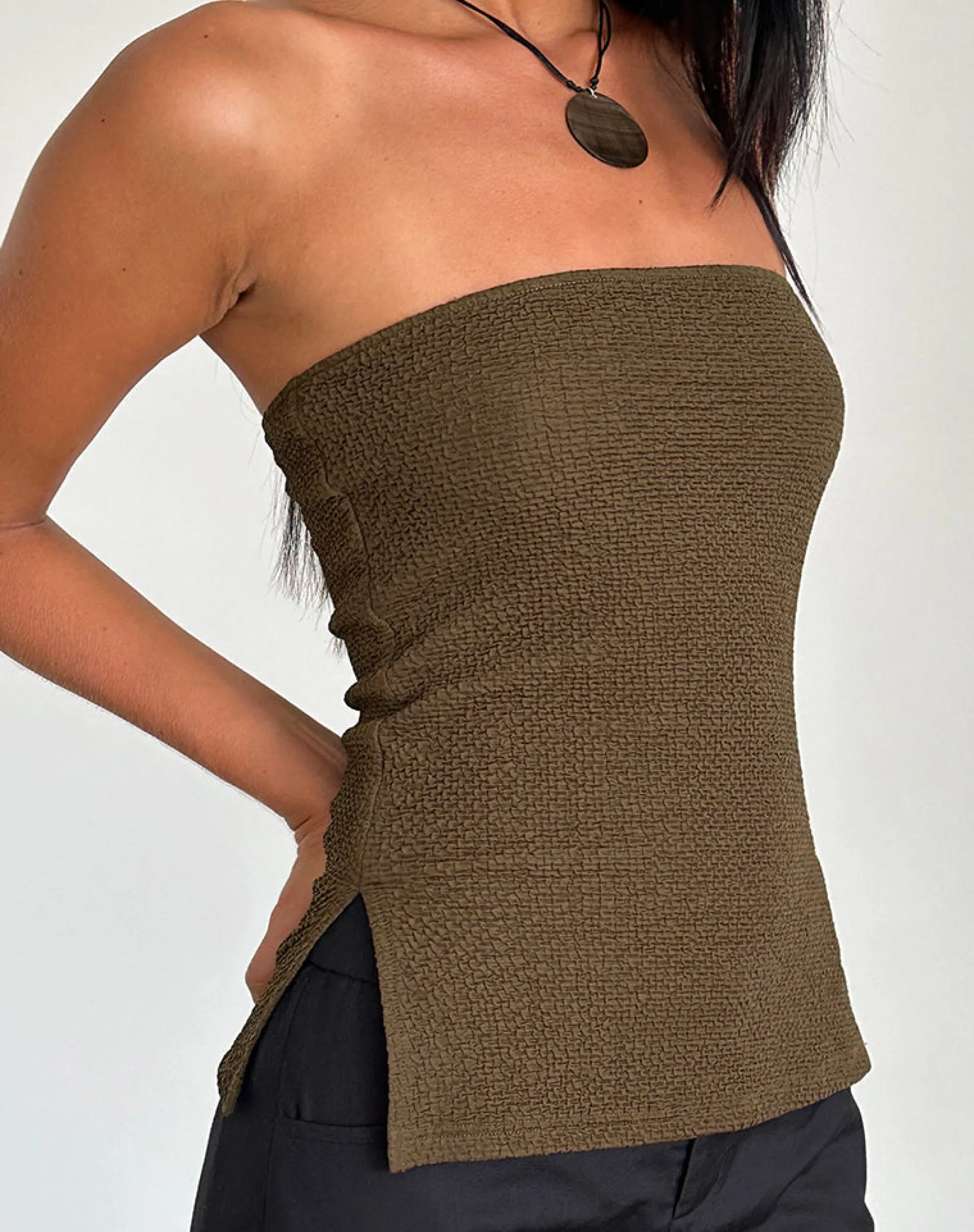 Motel Rocks Basic Tops | Bandeau Tops-Sadi Tube Top in Textured Chocolate