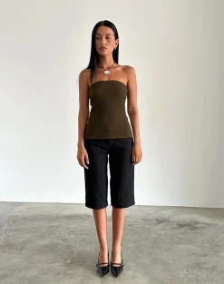 Motel Rocks Basic Tops | Bandeau Tops-Sadi Tube Top in Textured Chocolate