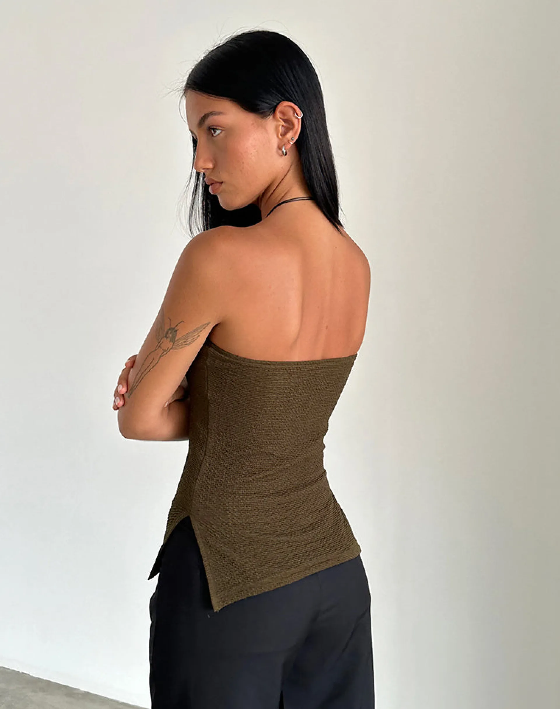 Motel Rocks Basic Tops | Bandeau Tops-Sadi Tube Top in Textured Chocolate