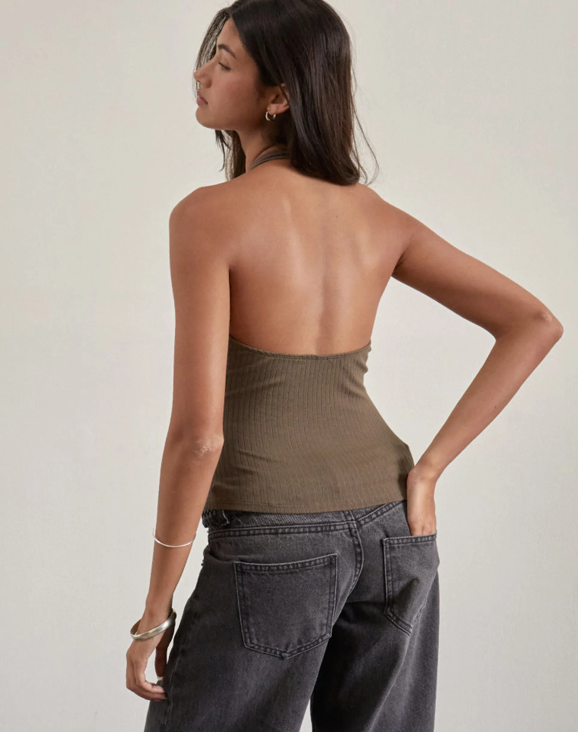 Motel Rocks Halterneck Tops | Strappy Tops-Sajani Top in Pointelle Coffee