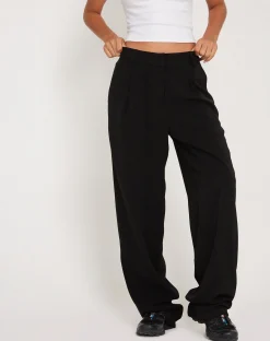 Motel Rocks Wide Leg Pants | Low Rise Pants-Sakaria Wide Leg Trouser in Tailoring Black TailoringBlack